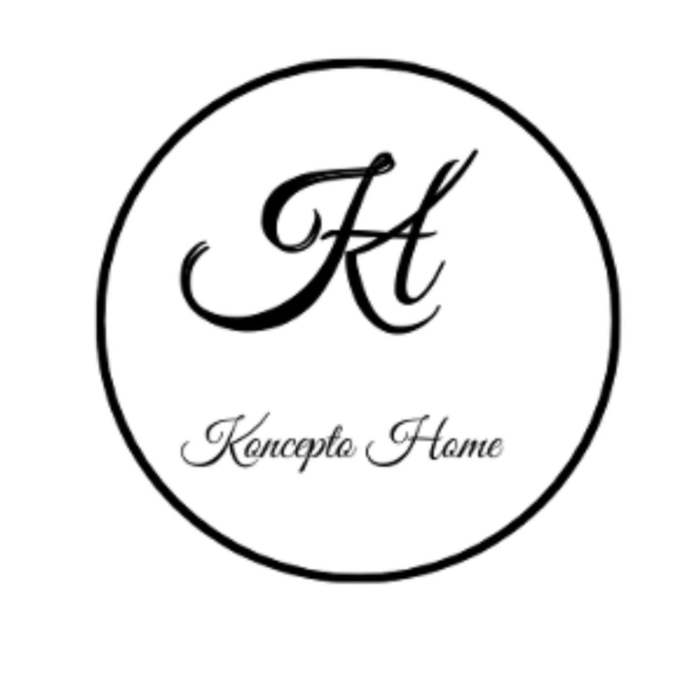 Circular logo for Koncepto Home featuring the ornate initials 'KH' in the center with 'Koncepto Home' in cursive beneath.