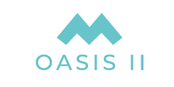 Teal Oasis II logo with a mountain-peak emblem above the text OASIS II.
