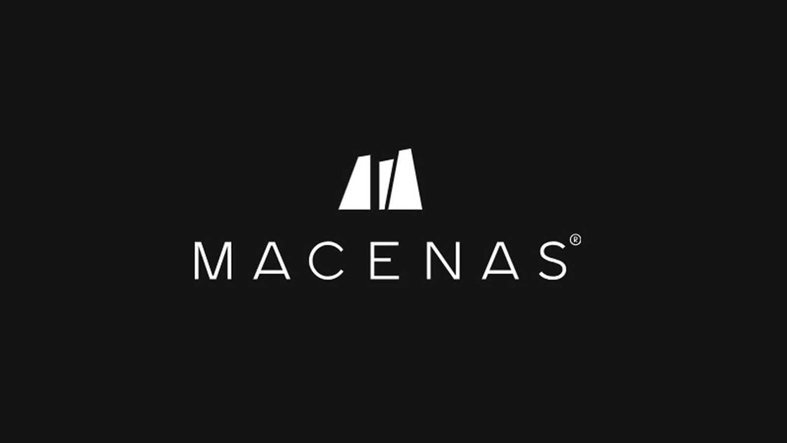 Macenas logo: three white geometric shapes above the word MACENAS on a black background